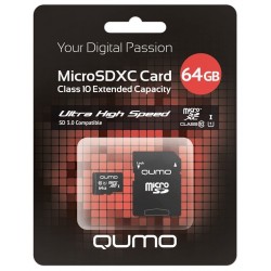 Карта памяти Qumo microSDXC class 10 UHS Class 1 64GB + SD адаптер (QM64GMICSDXC10U1) (черный)