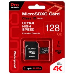 Карта памяти Qumo microSDXC class 10 UHS Class 3 128GB + SD адаптер (QM128GMICSDXC10U3) (черный)