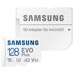 Карта памяти Samsung microSDXC EVO Plus Class 10 A2 V30 UHS-I 128GB адаптер на SD (белый)