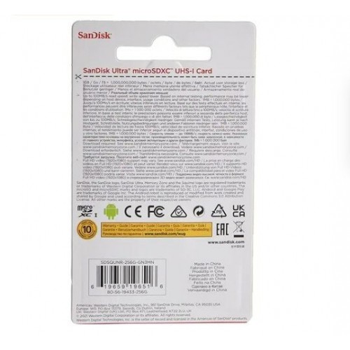 Карта памяти SanDisk MICRO SDXC UHS-I SDSQUNR-256G-GN3MN 256GB (белый/серый) 1