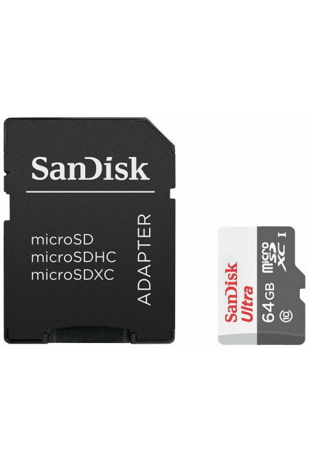 Карта памяти SanDisk microSD (SDSQUNR-064G-GN3MA) Class 10 Ultra UHS-I 64GB + (SD адаптер) (серый/белый) 