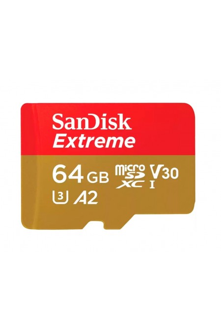 Карта памяти SanDisk microSDXC Class 10 UHS-I A1 C10 V30 U3 Extreme 170MB/s 64GB (SDSQXAH-064G-GN6MN) (красный/золотой) 