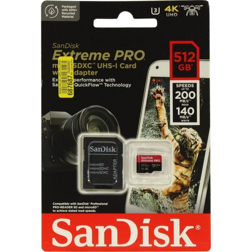 Карта памяти SanDisk microSDXC Class 10 UHS-I A2 C10 V30 U3 Extreme Pro 512GB + SD адаптер (SDSQXCD-512G-GN6MA) (красный/серый) 2