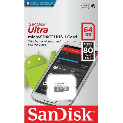 Карта памяти SanDisk microSDXC Class 10 Ultra UHS-I A1 64GB (SDSQUAB-064G-GN6MN) (серый/красный) 1