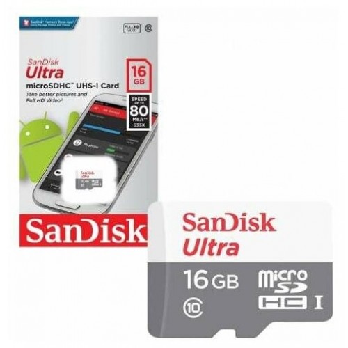 Карта памяти SanDisk Ultra microSDHC Class 10 UHS-I 80MB/s 16GB (SDSQUNS-016G-GN3MN) (серый) 1