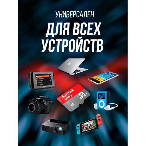 Карта памяти SanDisk Ultra microSDHC Class 10 UHS-I 80MB/s 16GB (SDSQUNS-016G-GN3MN) (серый) 6