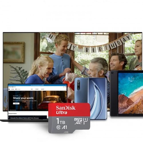 Карта памяти SanDisk Ultra microSDXC class 10 UHS-1 A1 SDSQUAC-1T00-GN6MN + SD адаптер (серый/красный) 2