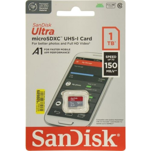 Карта памяти SanDisk Ultra microSDXC class 10 UHS-1 A1 SDSQUAC-1T00-GN6MN + SD адаптер (серый/красный) 7