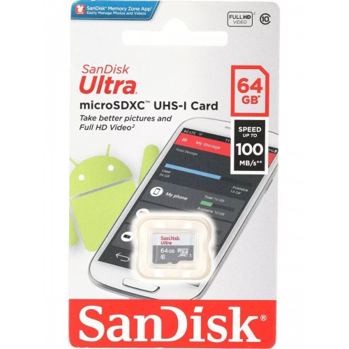 Карта памяти SanDisk Ultra microSDXC Class 10 UHS-I 100MB/s 64GB (SDSQUNR-064G-GN3MN) (серебристый) 2