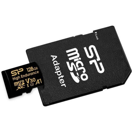 Карта памяти Silicon Power microSDXC High Endurance V30 A1 SP128GBSTXDV3V1HSP 128GB + SD адаптер (черный) 1
