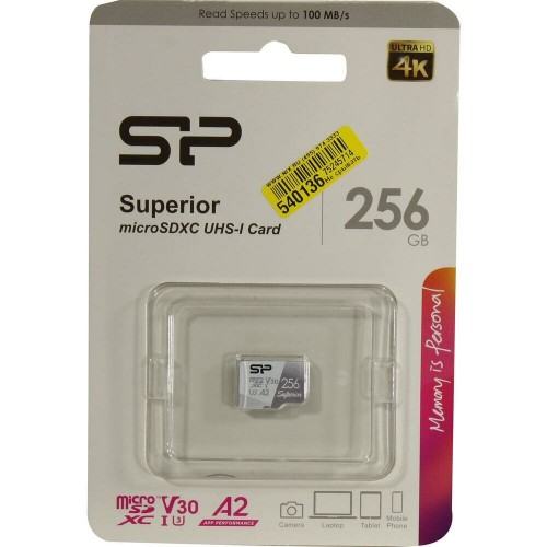 Карта памяти Silicon Power microSDXC Superior Pro UHS Class 3 Class 10 (SP256GBSTXDA2V20) 256GB (белый/серый) 1