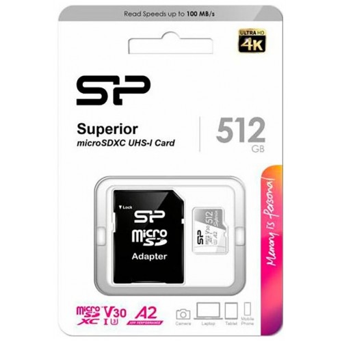 Карта памяти Silicon Power SP512GBSTXDA2V20 Superior V30 A2+ SD адаптер 512GB (серый/белый) 1