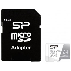Карта памяти Silicon Power Superior microSDXC V30 A2 UHS Class 3 Class 10 64GB + SD адаптер (SP064GBSTXDA2V20SP) (белый)