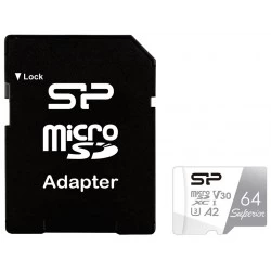 Карта памяти Silicon Power Superior microSDXC V30 A2 UHS Class 3 Class 10 64GB + SD адаптер (SP064GBSTXDA2V20SP) (белый)