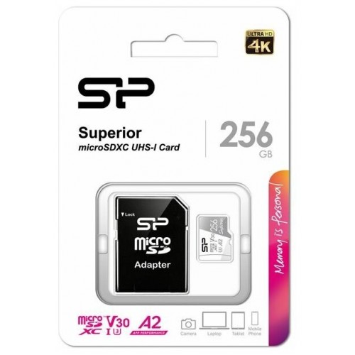 Карта памяти Silicon Power Superior Pro microSDXC Colorful UHS Class 3 Class 10 256GB + SD адаптер (SP256GBSTXDA2V20SP) (черный) 1