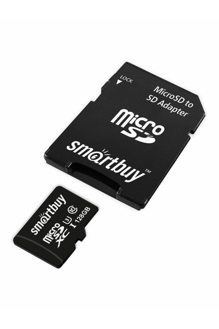 Карта памяти SmartBuy micro SDXC U3 V30 A1 128GB (SB128GBSDU1A-AD)+ SD адаптер (черный) 1