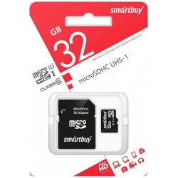 Карта памяти SmartBuy microSDHC Class 10 UHS-I U1 32GB + SD адаптер (SB32GBSDCL10-01) (черный)