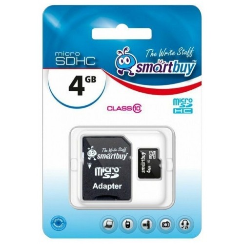 Карта памяти SMARTBUY MicroSDHC Class10 4GB + SD адаптер (SB4GBSDCL10-01) 4
