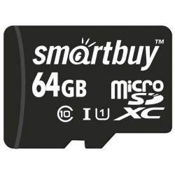 Карта памяти SmartBuy MicroSDHC Class10 64GB SB64GBSDCL10-01 + SD адаптер (черный)
