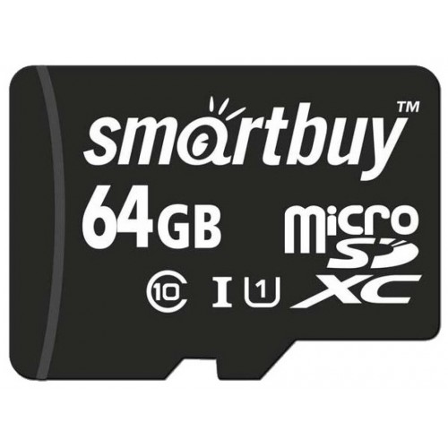 Карта памяти SmartBuy MicroSDHC Class10 64GB SB64GBSDCL10-01 + SD адаптер (черный) 