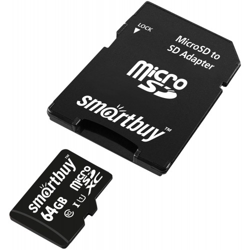 Карта памяти SmartBuy MicroSDHC Class10 64GB SB64GBSDCL10-01 + SD адаптер (черный) 1
