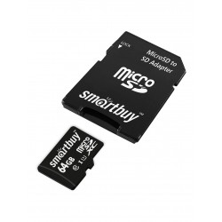 Карта памяти SmartBuy MicroSDHC Class10 64GB SB64GBSDCL10-01 + SD адаптер (черный)