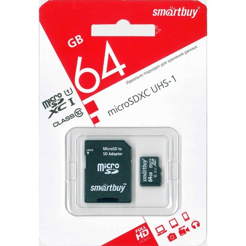 Карта памяти SmartBuy MicroSDHC Class10 64GB SB64GBSDCL10-01 + SD адаптер (черный) 9