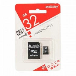 Карта памяти SMARTBUY MicroSDHC Class10 (SB32GBSDCL10-01LE) 32GB + SD адаптер (черный)