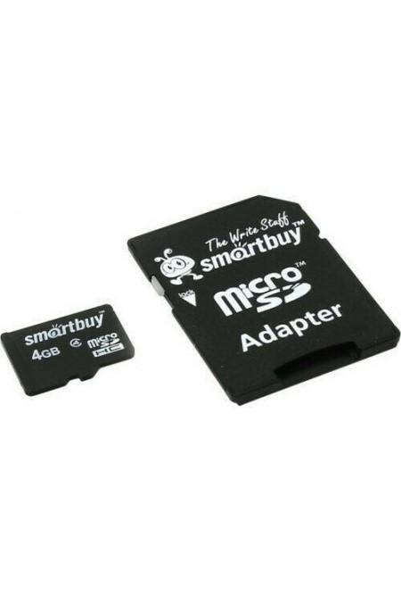 Карта памяти SMARTBUY MicroSDHC Class4 (SB4GBSDCL4-01) 4GB + SD адаптер (черный) 