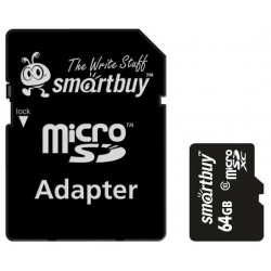 Карта памяти SMARTBUY MicroSDXC Class10 LE (SB64GBSDCL10-01LE) 64GB + SD адаптер (черный)