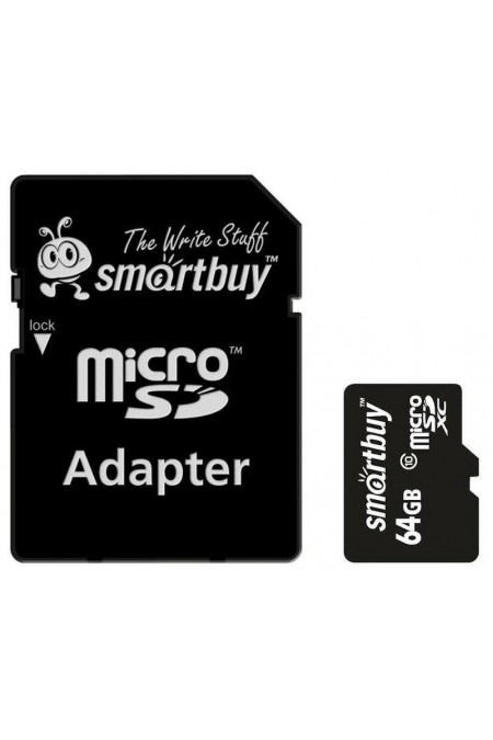 Карта памяти SMARTBUY MicroSDXC Class10 LE (SB64GBSDCL10-01LE) 64GB + SD адаптер (черный) 