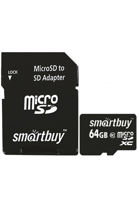 Карта памяти SMARTBUY MicroSDXC Class10 LE (SB64GBSDCL10-01LE) 64GB + SD адаптер (черный) 1