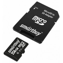 Карта памяти SMARTBUY MicroSDXC Class10 UHS-1 (SB256GBSDCL10-01) 256GB + SD адаптер (черный)
