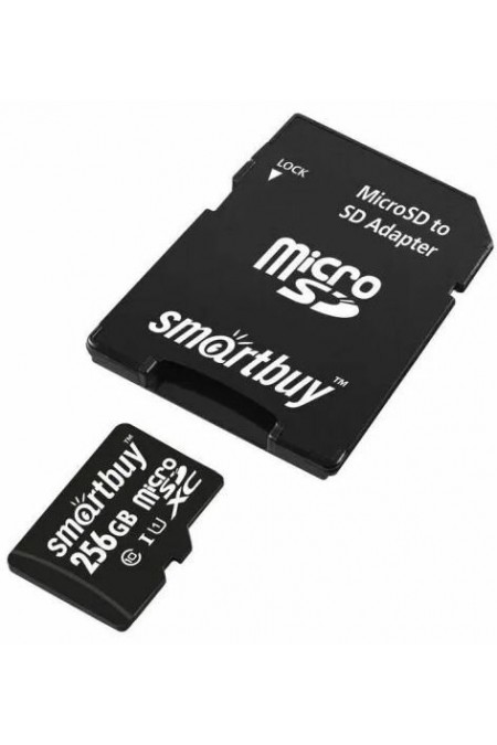 Карта памяти SMARTBUY MicroSDXC Class10 UHS-1 (SB256GBSDCL10-01) 256GB + SD адаптер (черный) 