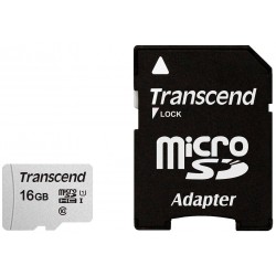 Карта памяти Transcend microSD 300S Class 10 UHS-I U1 16GB + SD адаптер (TS16GUSD300S-A) (серебристый)