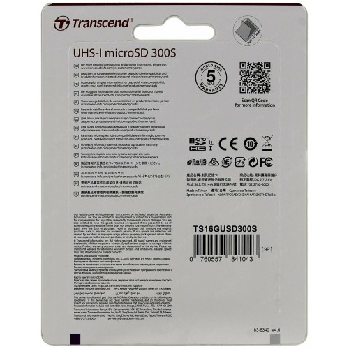 Карта памяти Transcend microSD 300S Class 10 UHS-I U1 ( TS16GUSD300S ) 16GB (серебристый) 5