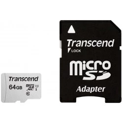 Карта памяти Transcend microSD 300S Class 10 UHS-I U1 A1 64GB + SD адаптер (TS64GUSD300S-A) (серебристый)