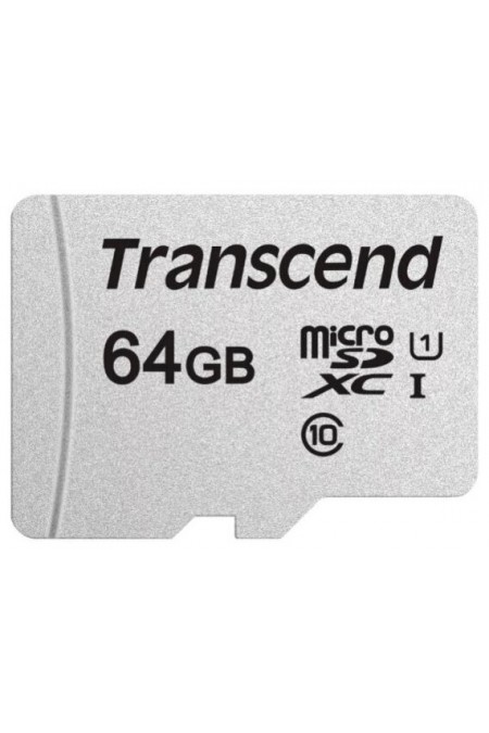 Карта памяти Transcend microSD 300S Class 10 UHS-I U1 A1 64GB + SD адаптер (TS64GUSD300S-A) (серебристый) 1