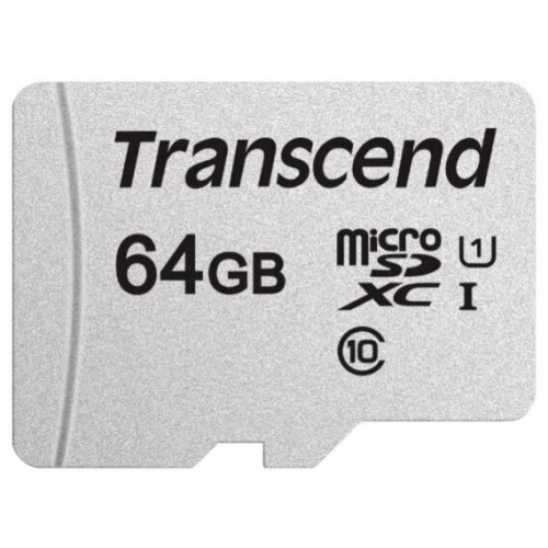 Карта памяти Transcend microSD 300S Class 10 UHS-I U1 A1 64GB + SD адаптер (TS64GUSD300S-A) (серебристый) 1