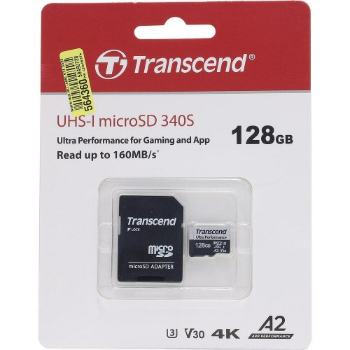 Карта памяти Transcend microSD 340S Class 10 UHS-I U3 A2 128GB + SD адаптер (TS128GUSD340S) (черный) 3