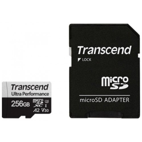 Карта памяти Transcend microSD 340S Class 10 UHS-I U3 A2 256GB + SD адаптер (TS256GUSD340S) (черный) 