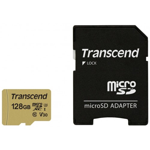 Карта памяти Transcend TS USD500S 128GB + SD адаптер (TS128GUSD500S) (золотой) 2
