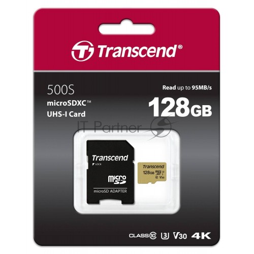 Карта памяти Transcend TS USD500S 128GB + SD адаптер (TS128GUSD500S) (золотой) 5