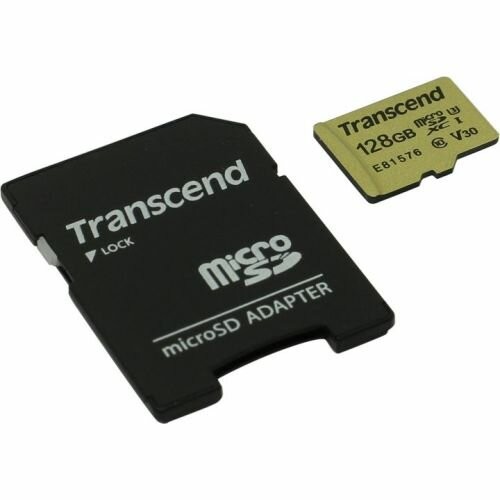 Карта памяти Transcend TS USD500S 128GB + SD адаптер (TS128GUSD500S) (золотой) 6