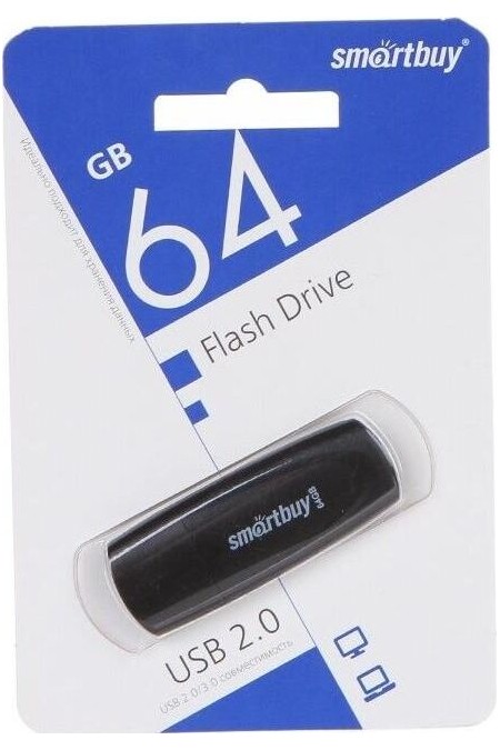 Флешка SMARTBUY (SB064GB2SCK) UFD 2.0 64GB (черный) 1