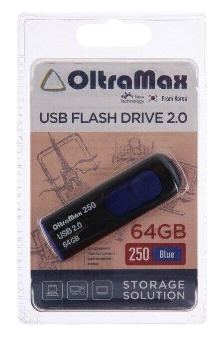 Флешка OLTRAMAX (OM-64GB-250) USB 2.0 64GB (синий) 6