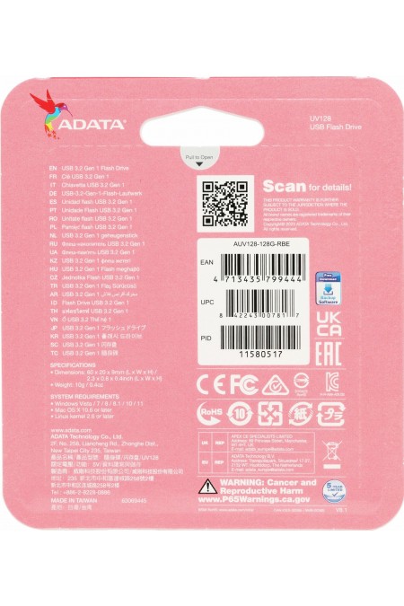 Флешка ADATA UV128 USB 3.0 128GB (AUV128-128G-RBE) (черный/синий) 2