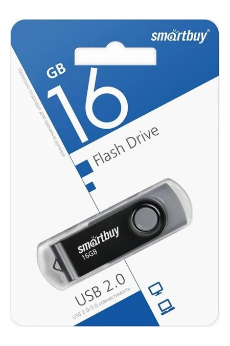 Флешка SMARTBUY (SB016GB2TWK) UFD 2.0 16GB (черный) 1
