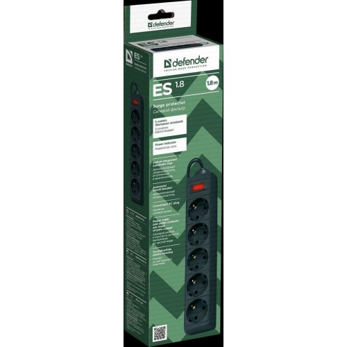 Сетевой фильтр DEFENDER (99486) ES сет.фильтр 5роз - 5м (черный) 1