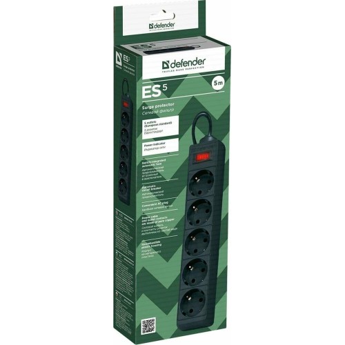 Сетевой фильтр DEFENDER (99486) ES сет.фильтр 5роз - 5м (черный) 20